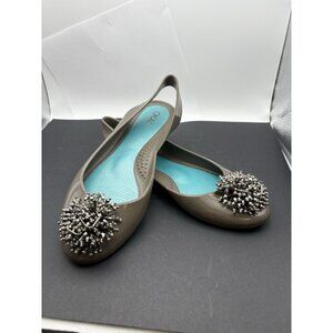 Oka B Ballet Jelly Flats Womens 6 Jeweled Shiny Gray Heel Strap Turquoise Insole